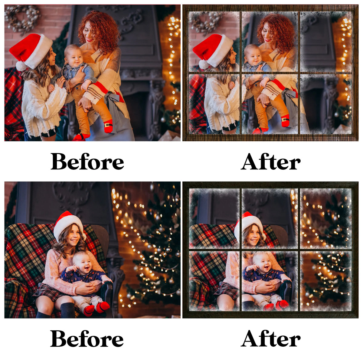 Snowy Christmas Window Overlay for Photoshop - Frosted Glass and Frame Effect