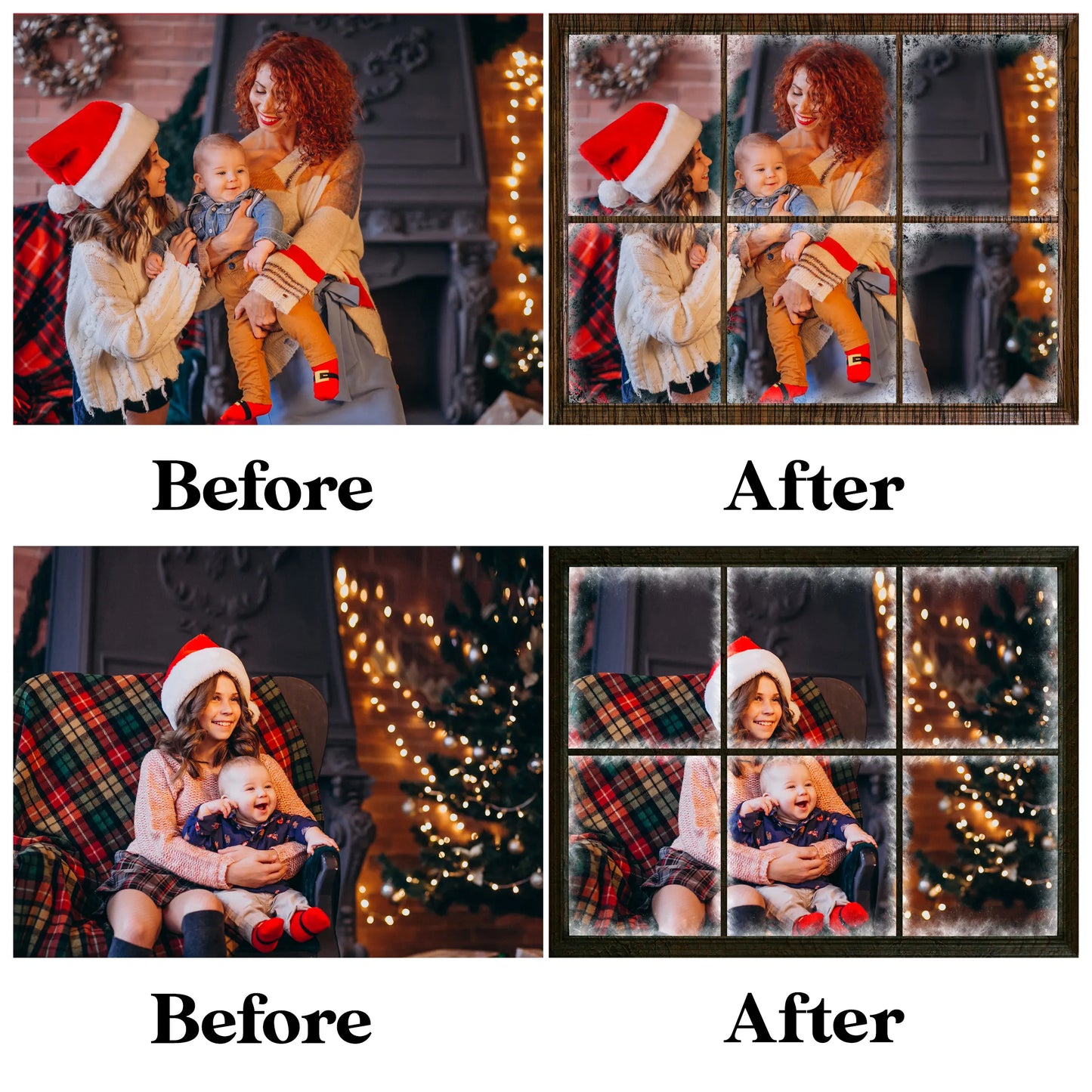Snowy Christmas Window Overlay for Photoshop - Frosted Glass and Frame Effect