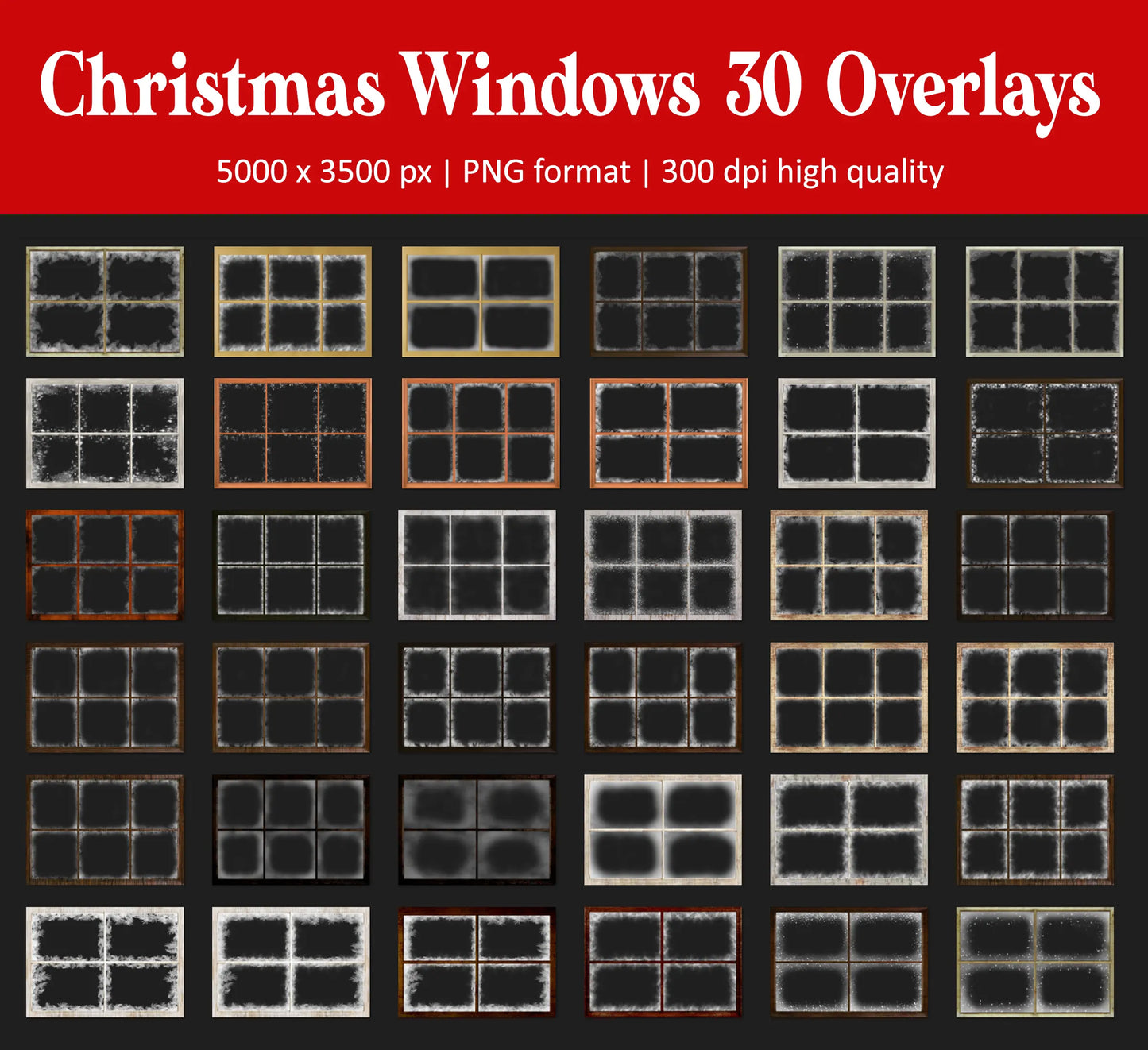 Snowy Christmas Window Overlay for Photoshop - Frosted Glass and Frame Effect
