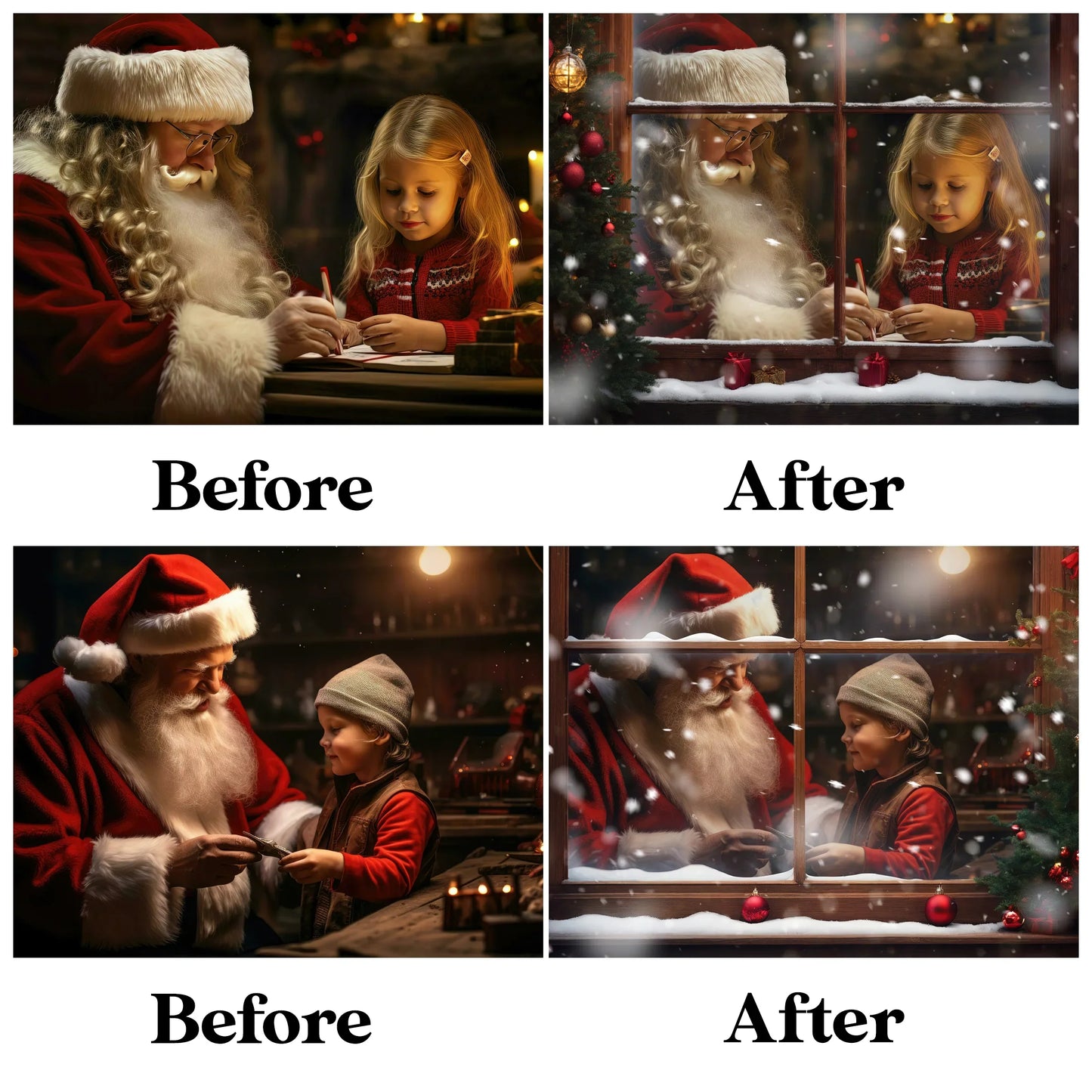 Snowy Window Overlays for Photoshop - Frosted Christmas Pane Effects