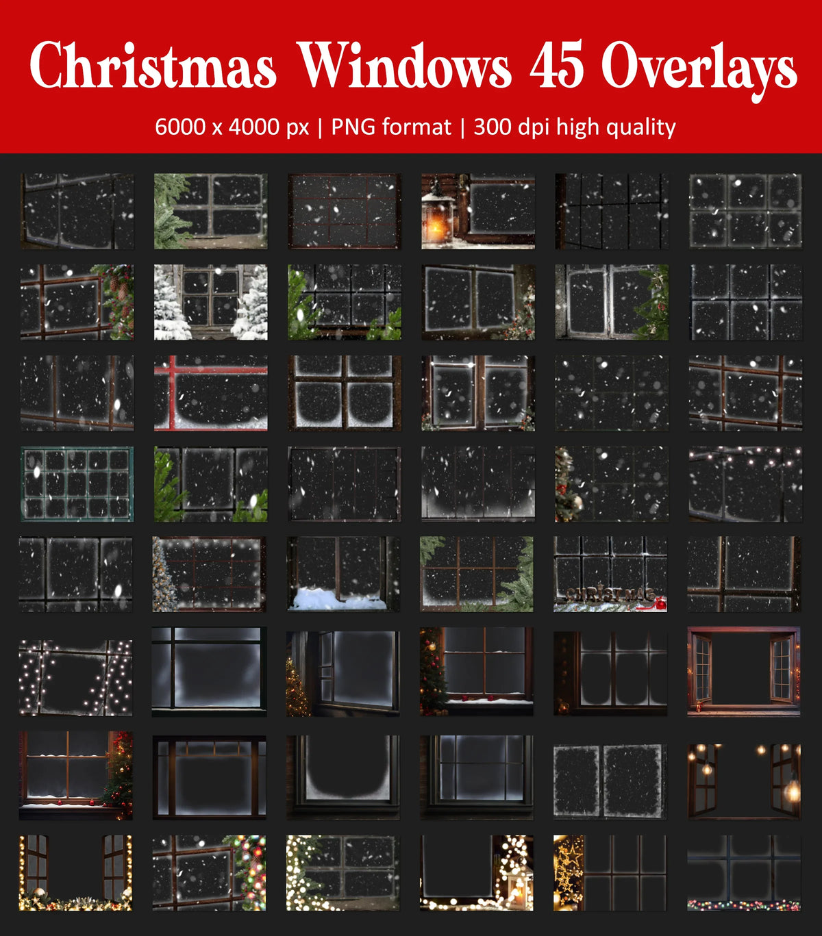 Snowy Window Overlays for Photoshop - Frosted Christmas Pane Effects