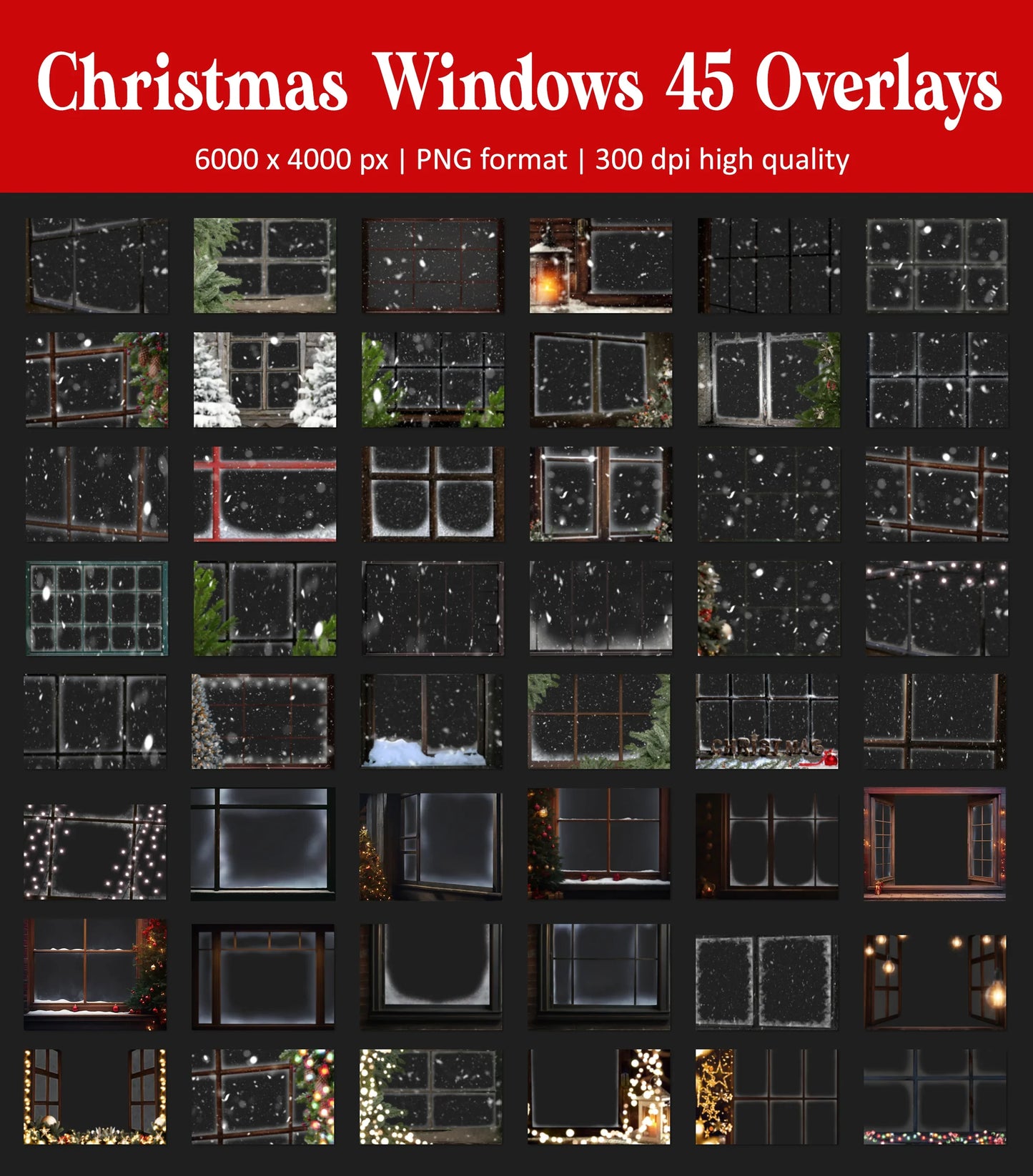 Snowy Window Overlays for Photoshop - Frosted Christmas Pane Effects