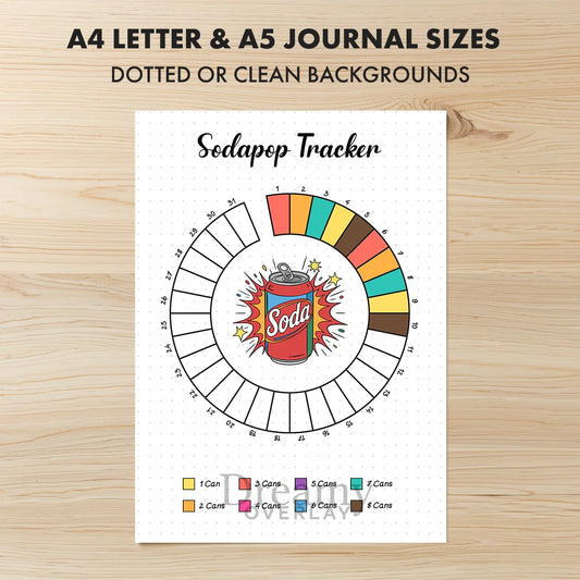 Printable soda pop tracker monthly printable journal page in A4, A5 and US Letter size