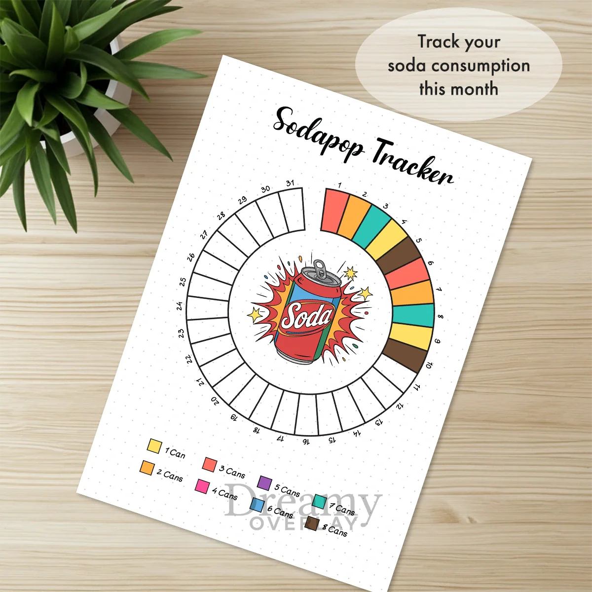 Printable soda pop tracker monthly printable journal page in A4, A5 and US Letter size