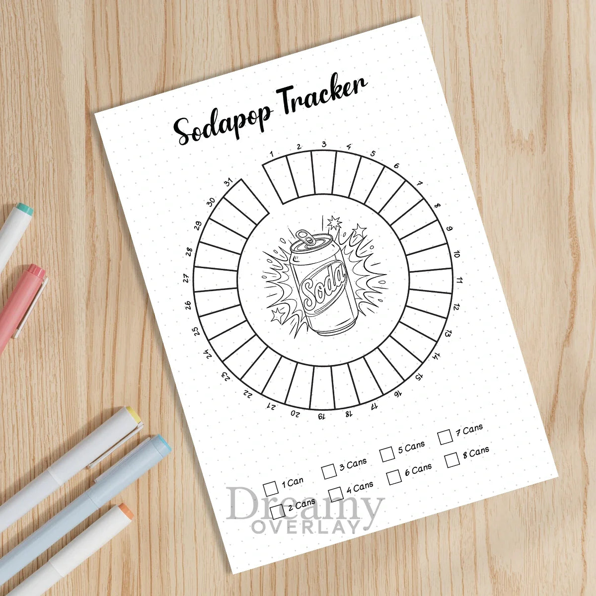 Printable soda pop tracker monthly printable journal page in A4, A5 and US Letter size