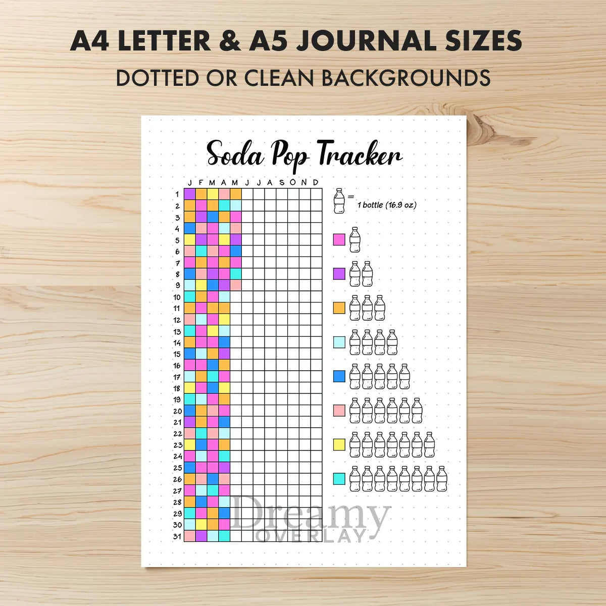Printable soda pop tracker yearly printable journal page in A4, A5 and US Letter size