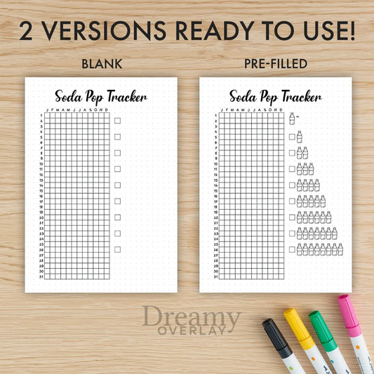 Printable soda pop tracker yearly printable journal page in A4, A5 and US Letter size