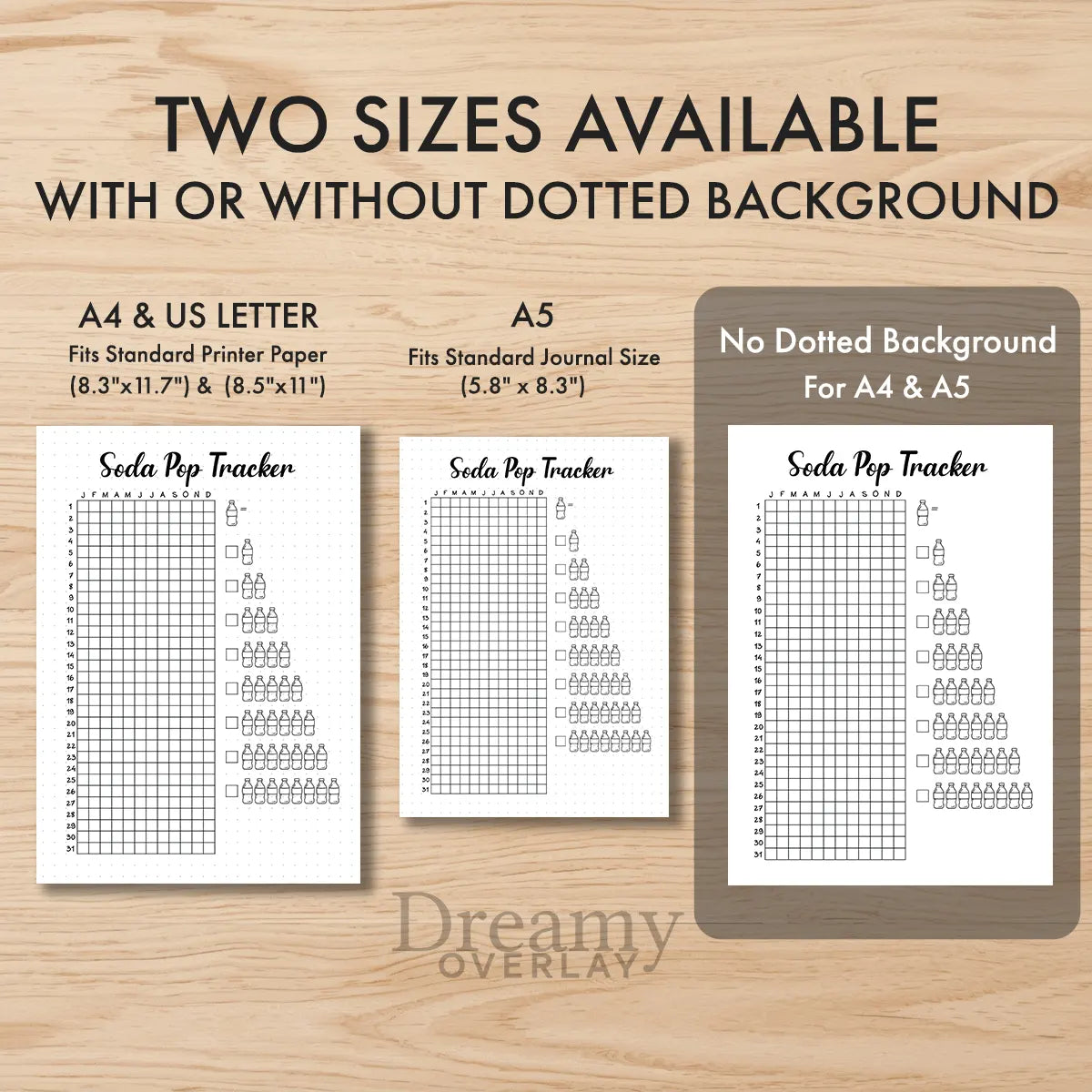 Printable soda pop tracker yearly printable journal page in A4, A5 and US Letter size