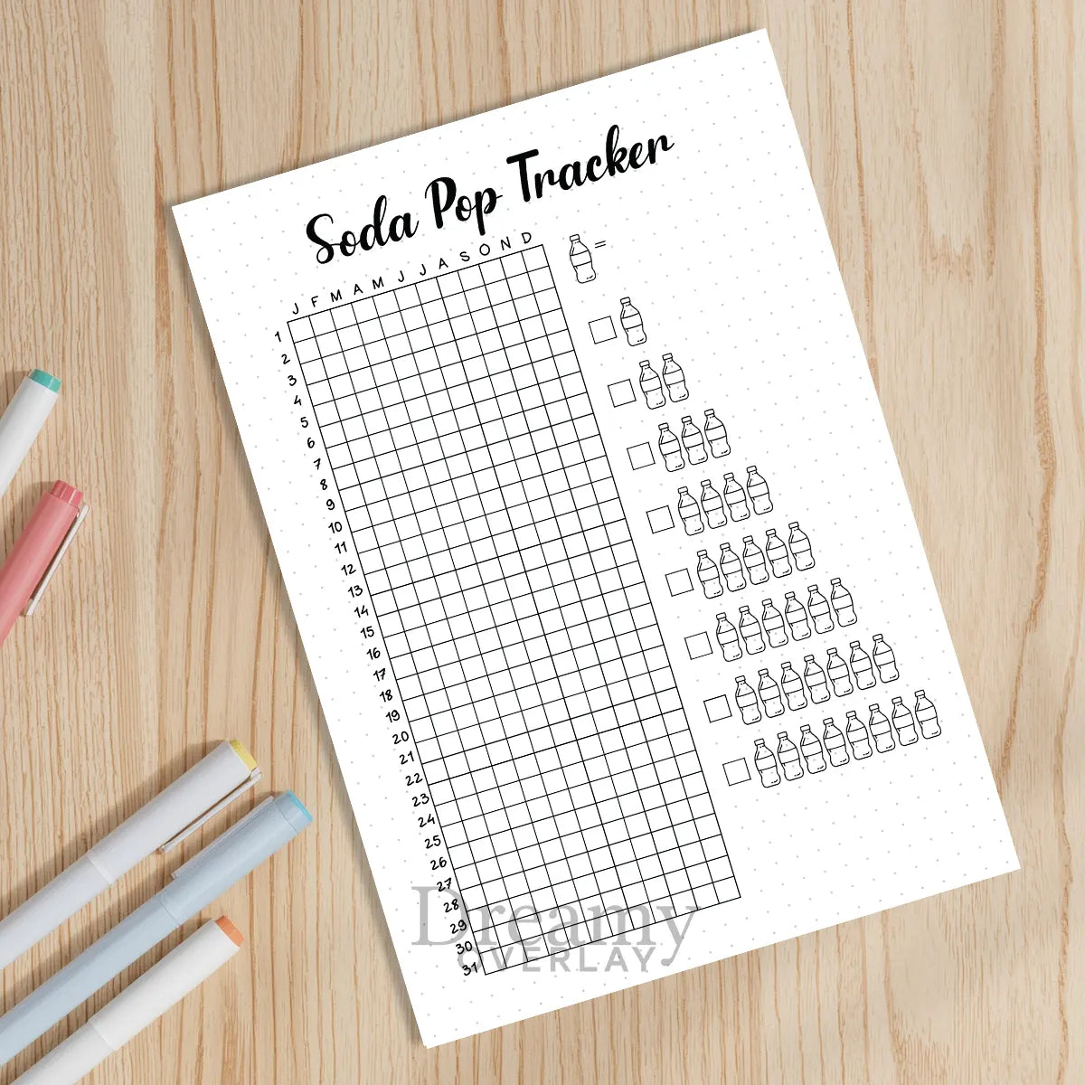 Printable soda pop tracker yearly printable journal page in A4, A5 and US Letter size
