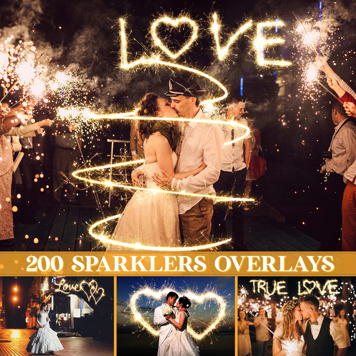 Sparkler Overlays for Photoshop - Heart Shapes and Alphabet Light Effects