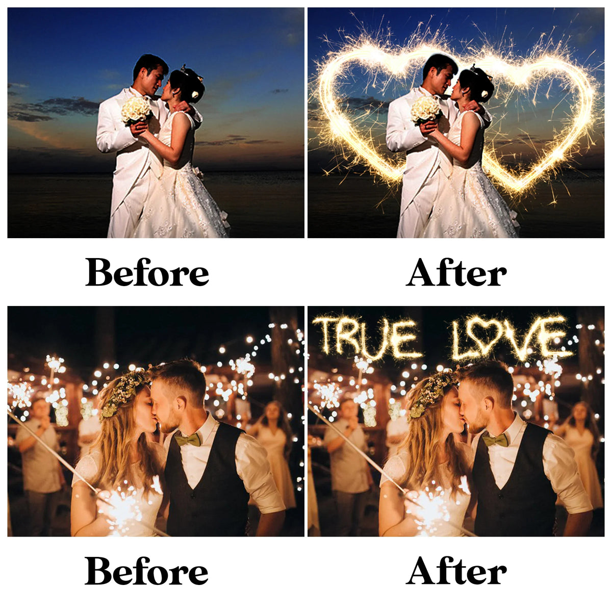 Sparkler Overlays for Photoshop - Heart Shapes and Alphabet Light Effects