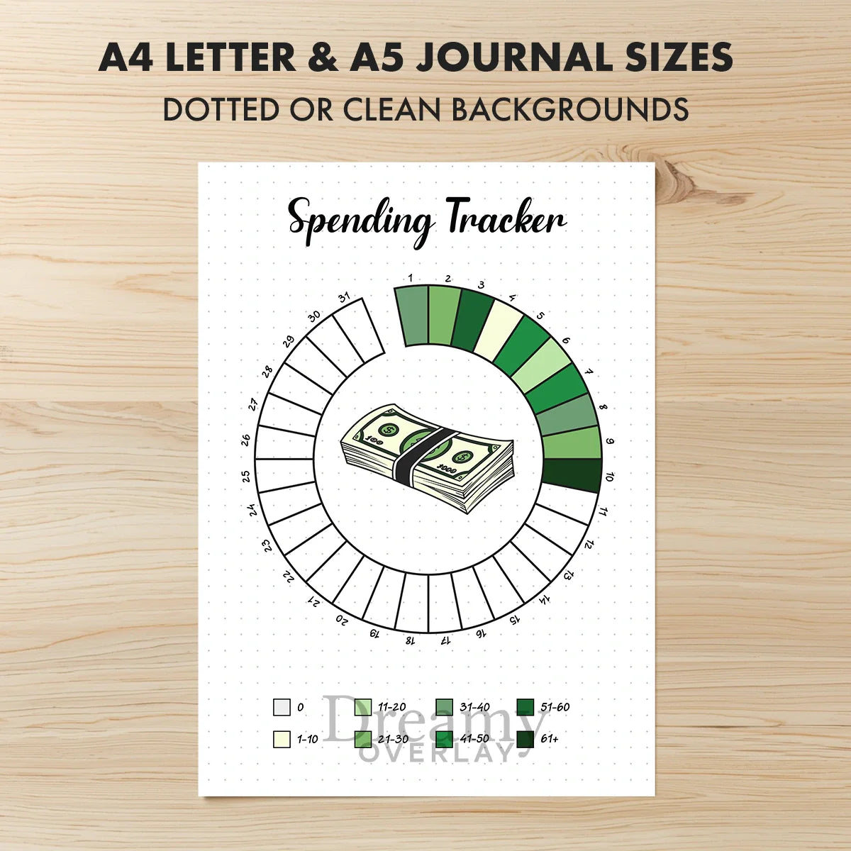 Printable spending tracker monthly printable journal page in A4, A5 and US Letter size