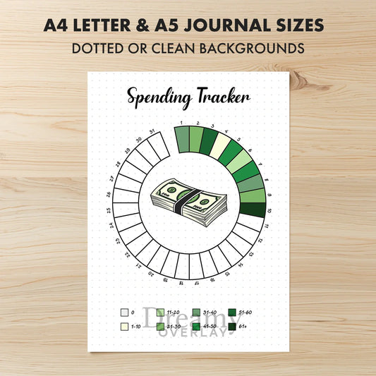 Printable spending tracker monthly printable journal page in A4, A5 and US Letter size