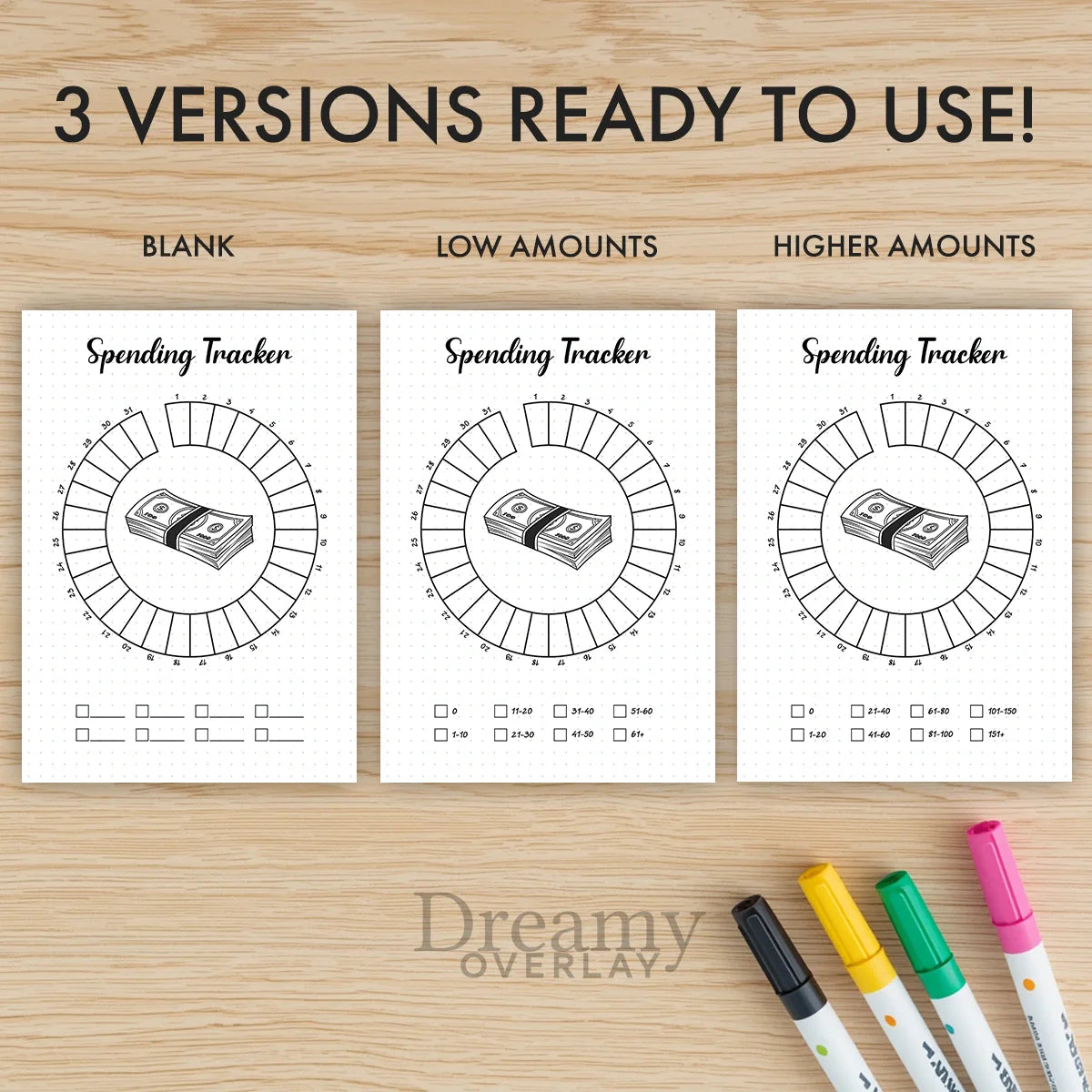 Printable spending tracker monthly printable journal page in A4, A5 and US Letter size