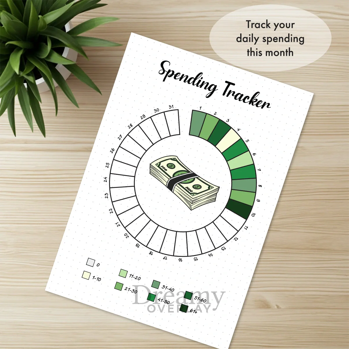 Printable spending tracker monthly printable journal page in A4, A5 and US Letter size