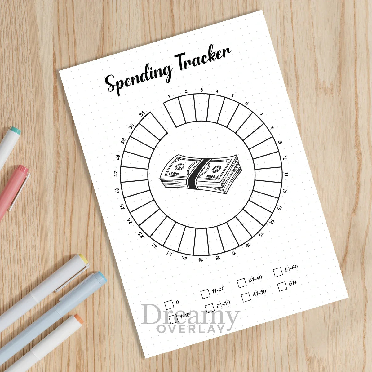 Printable spending tracker monthly printable journal page in A4, A5 and US Letter size