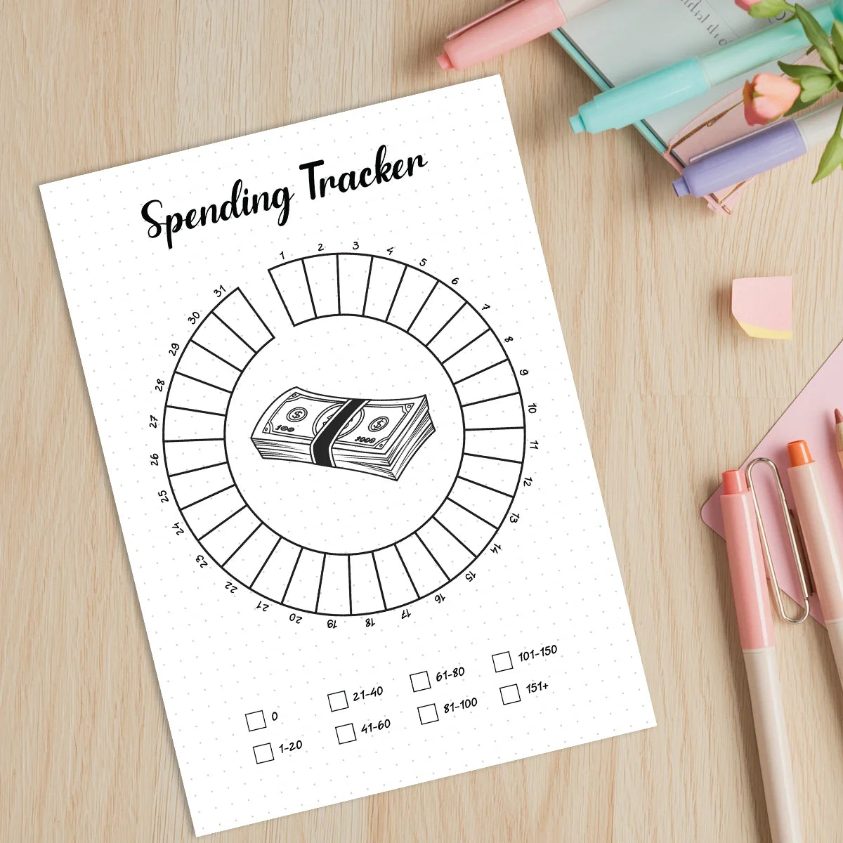 Printable spending tracker monthly printable journal page in A4, A5 and US Letter size