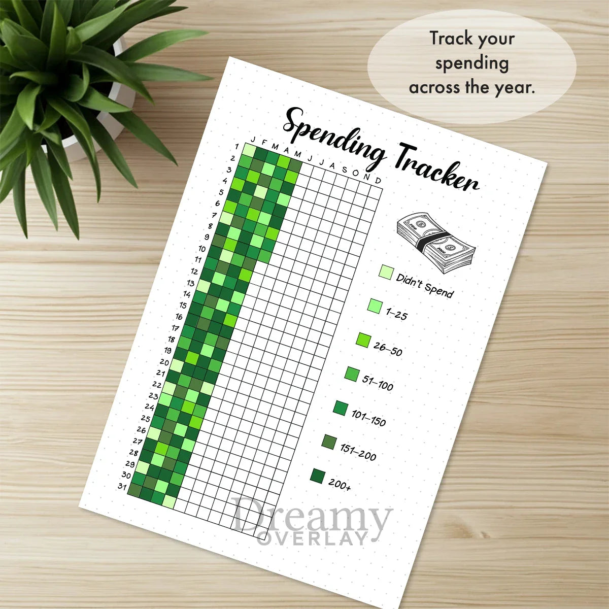 Printable spending tracker journal page in A4, A5 and US Letter size