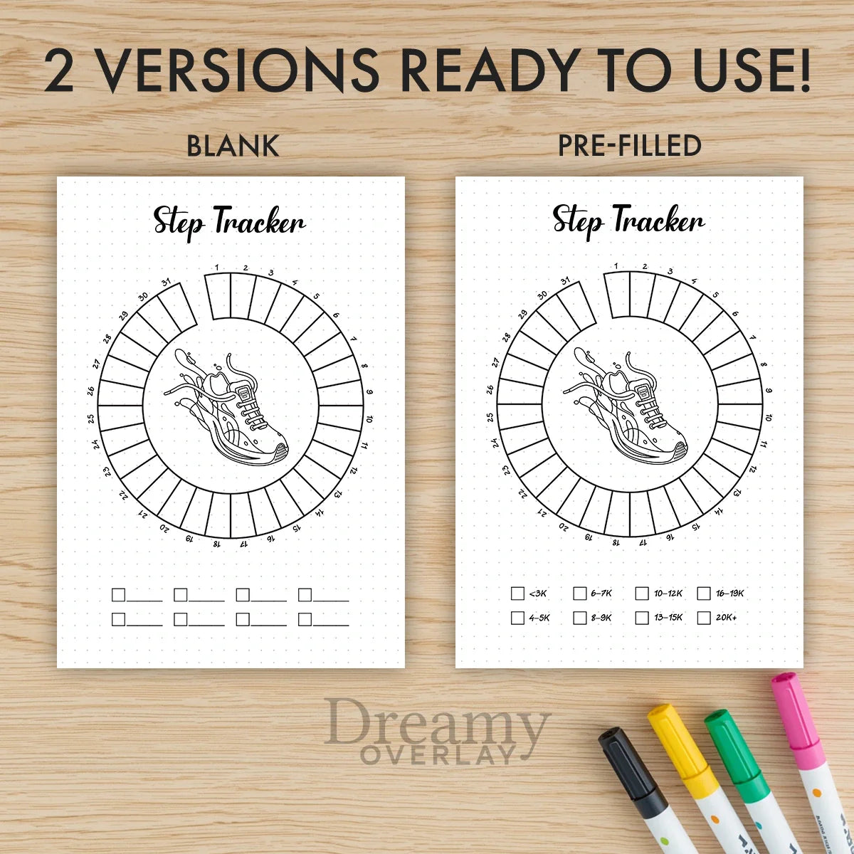 Printable step tracker monthly printable journal page in A4, A5 and US Letter size