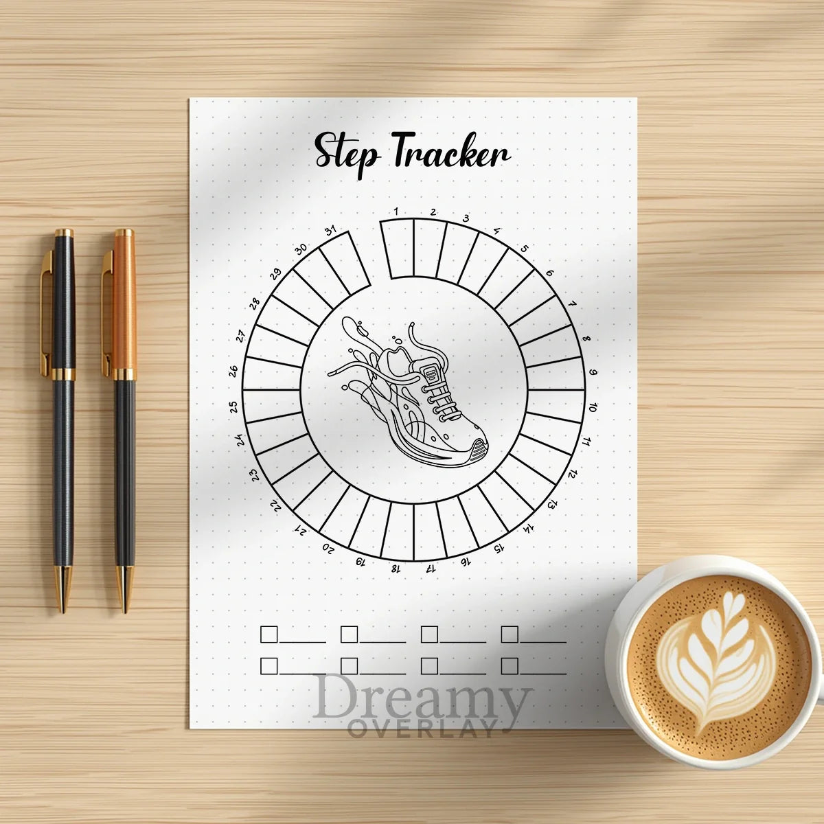 Printable step tracker monthly printable journal page in A4, A5 and US Letter size