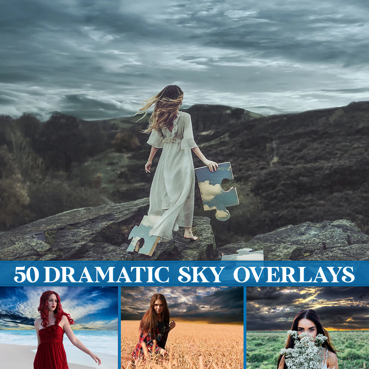 Stormy Sky Overlays for Photoshop - Dark Clouds and Dramatic Weather Effects