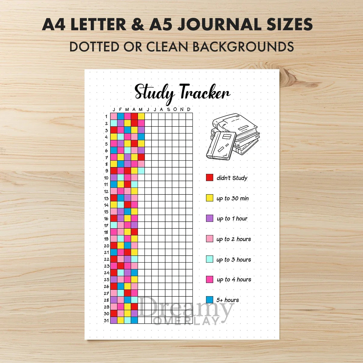 Printable study tracker journal page in A4, A5 and US Letter size