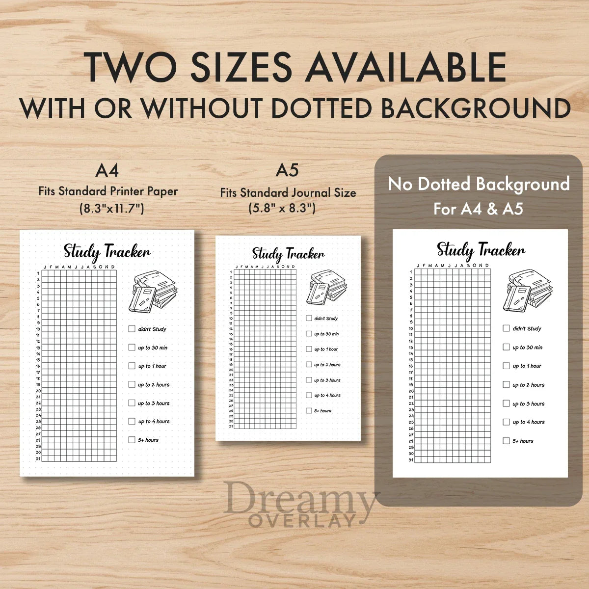 Printable study tracker journal page in A4, A5 and US Letter size