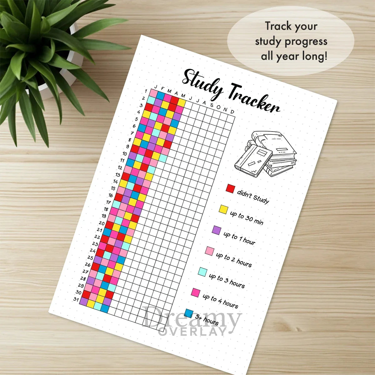 Printable study tracker journal page in A4, A5 and US Letter size