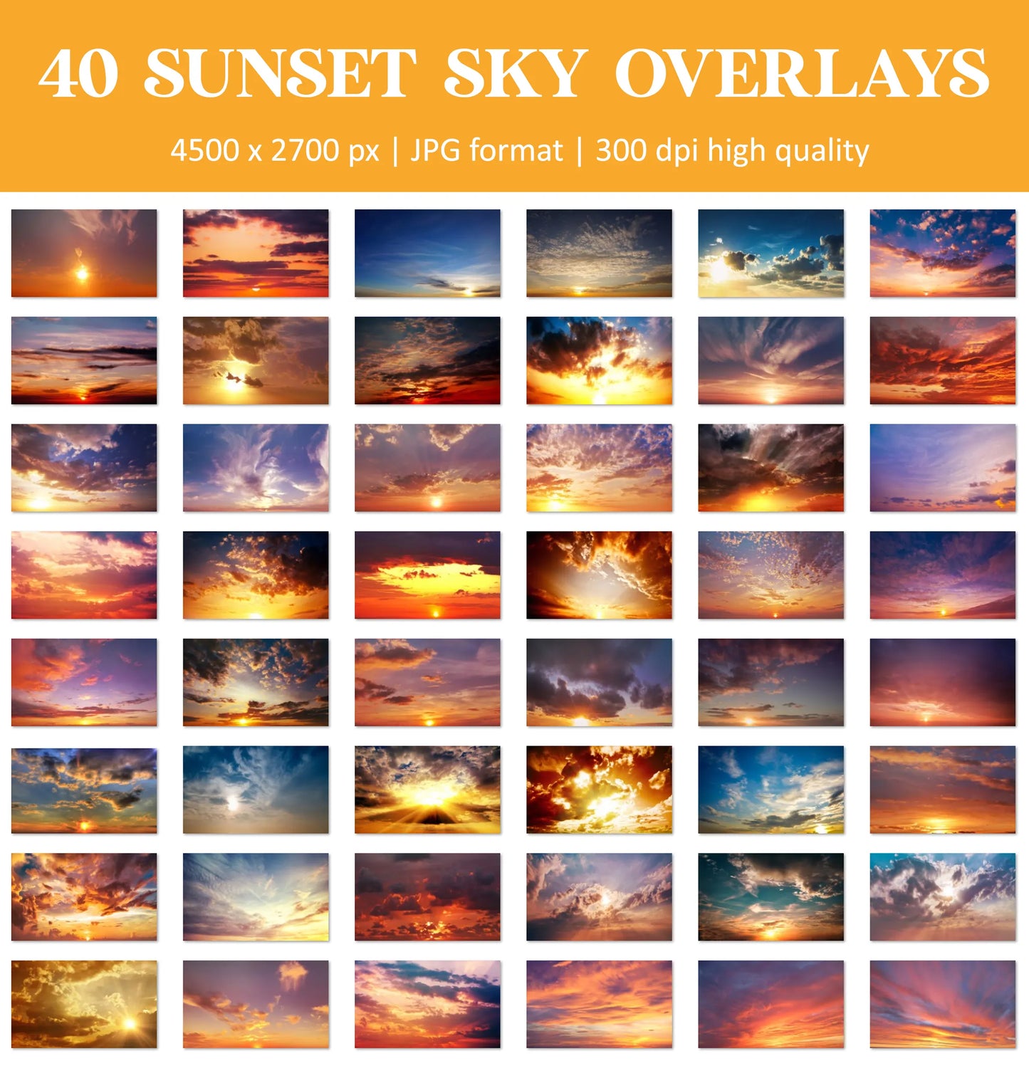 Sunset Sky Overlay for Photoshop - Golden Hour and Cloud Effect