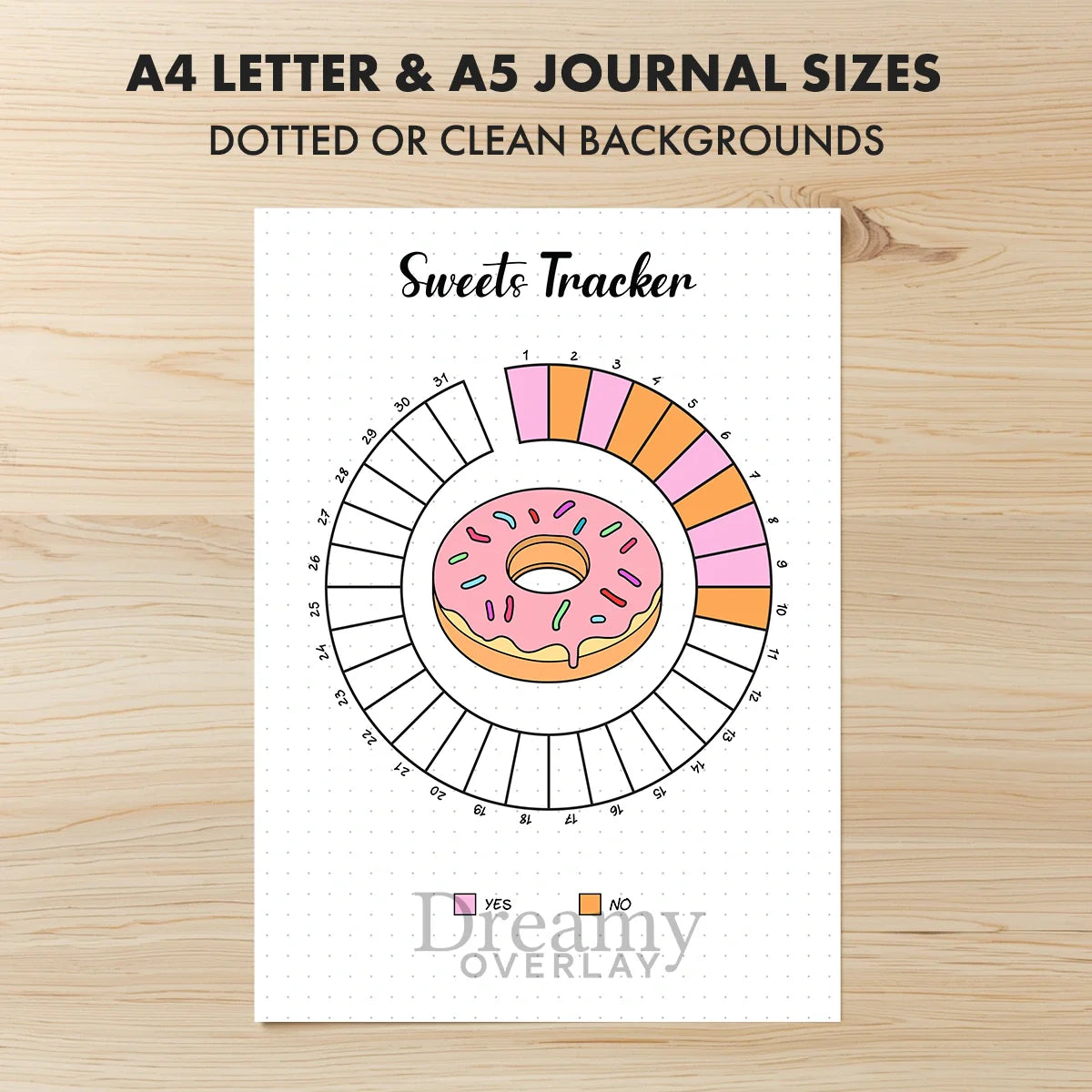 Printable sweets tracker monthly printable journal page in A4, A5 and US Letter size