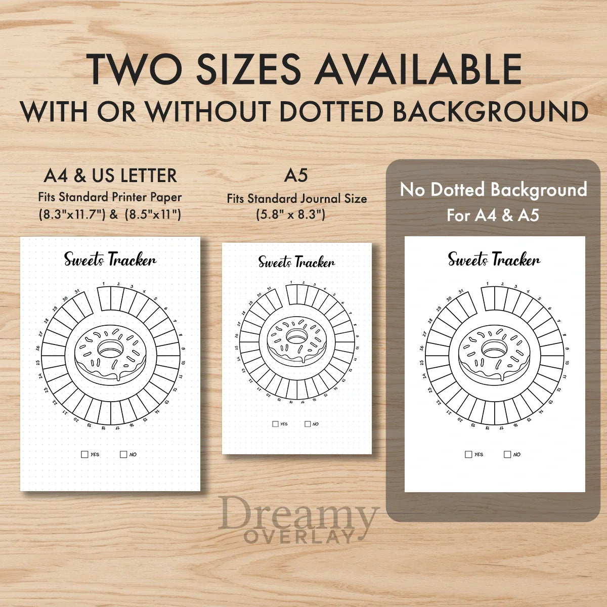 Printable sweets tracker monthly printable journal page in A4, A5 and US Letter size