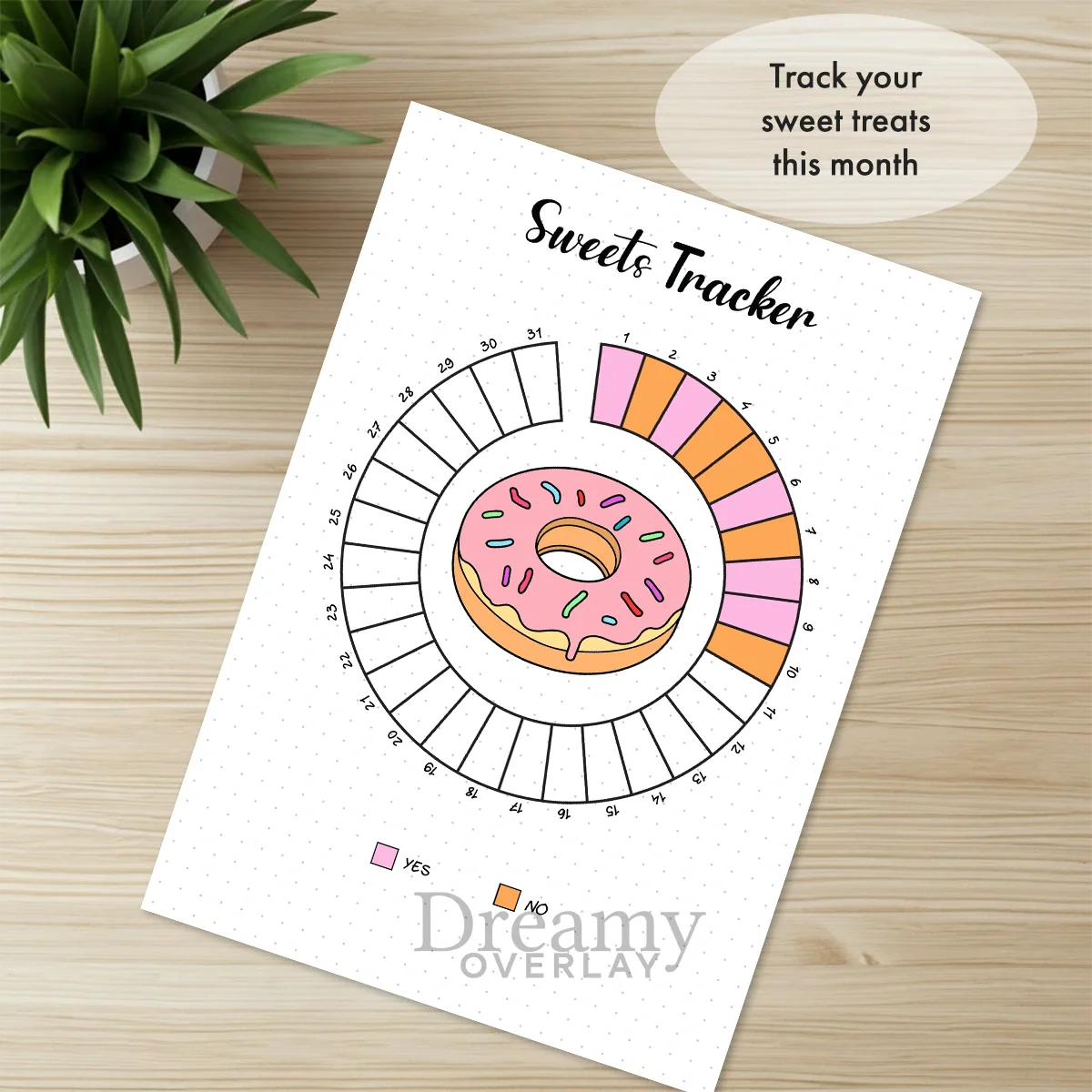 Printable sweets tracker monthly printable journal page in A4, A5 and US Letter size