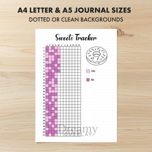 Printable sweets tracker journal page in A4, A5 and US Letter size