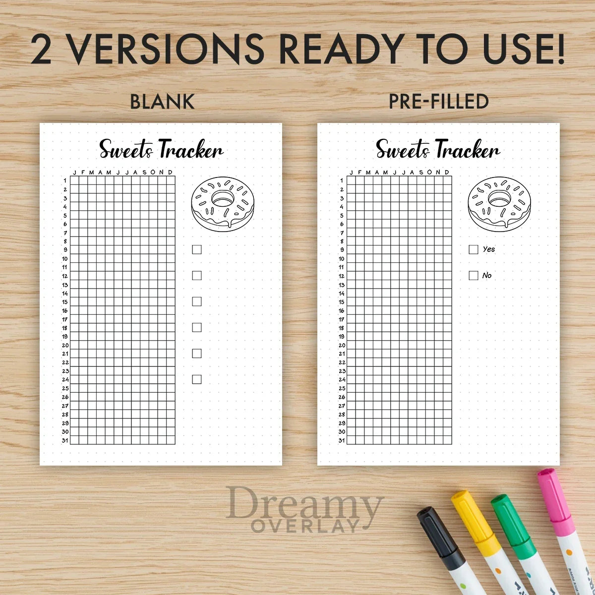 Printable sweets tracker journal page in A4, A5 and US Letter size