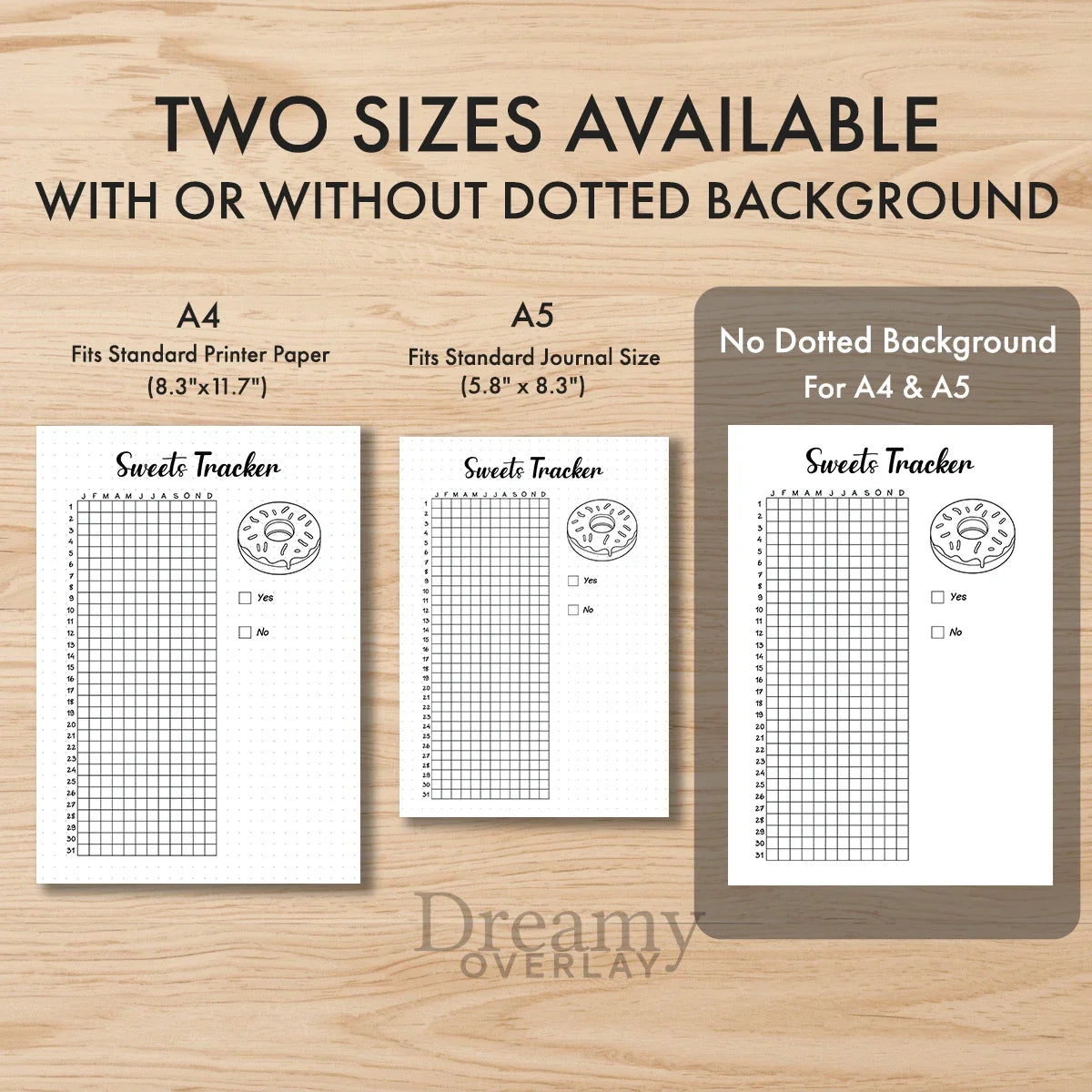 Printable sweets tracker journal page in A4, A5 and US Letter size