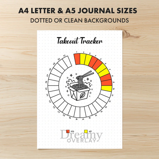Printable takeout tracker monthly printable journal page in A4, A5 and US Letter size