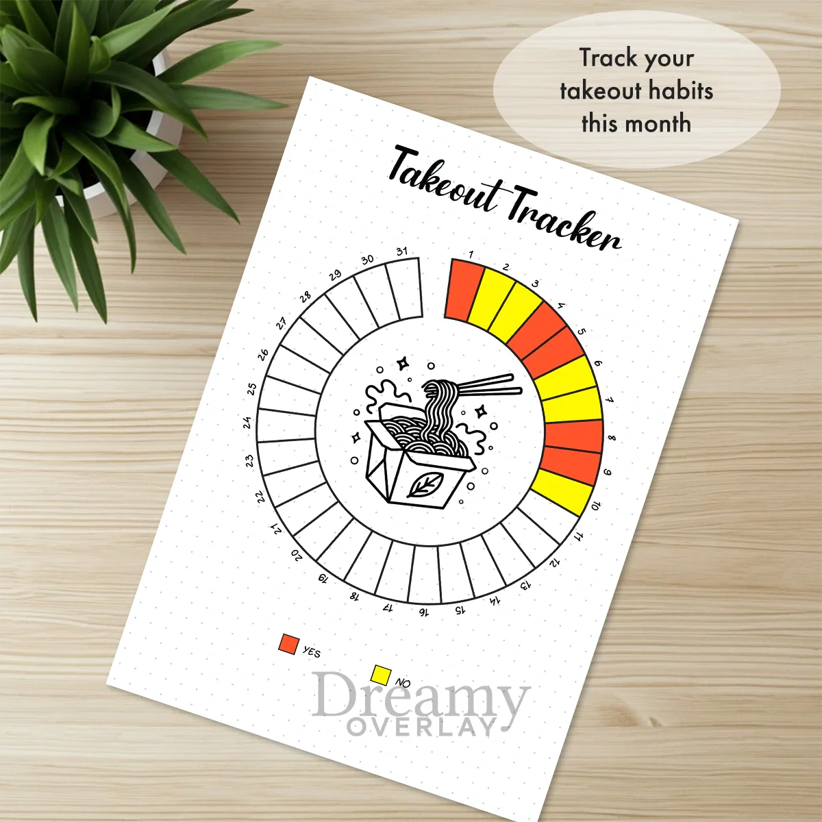 Printable takeout tracker monthly printable journal page in A4, A5 and US Letter size