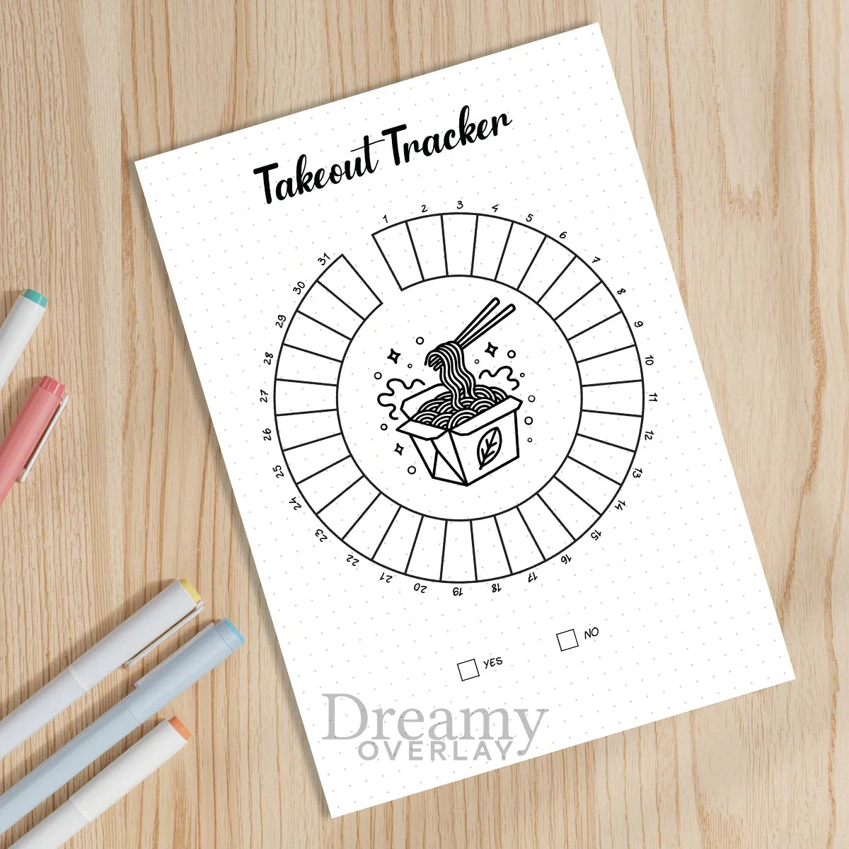 Printable takeout tracker monthly printable journal page in A4, A5 and US Letter size