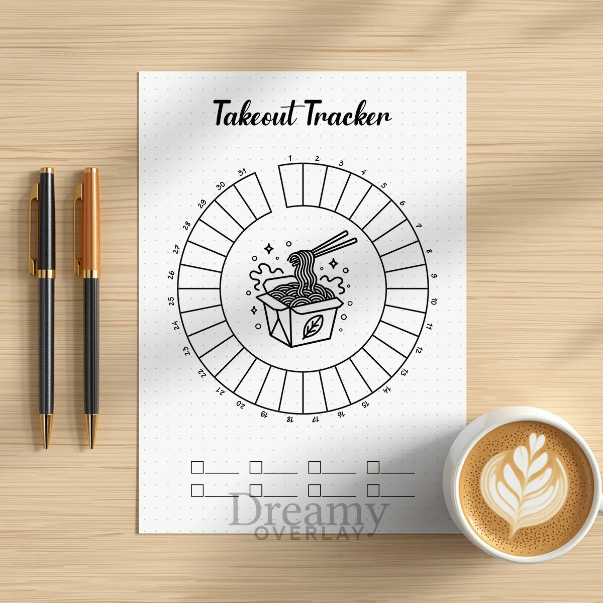 Printable takeout tracker monthly printable journal page in A4, A5 and US Letter size