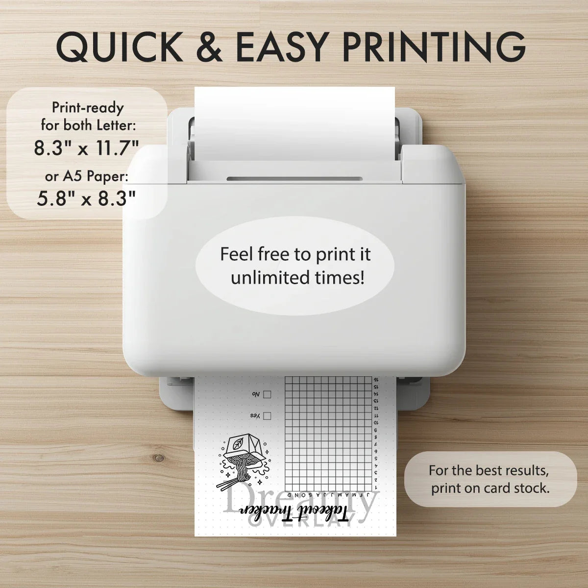 Printable takeout tracker journal page in A4, A5 and US Letter size