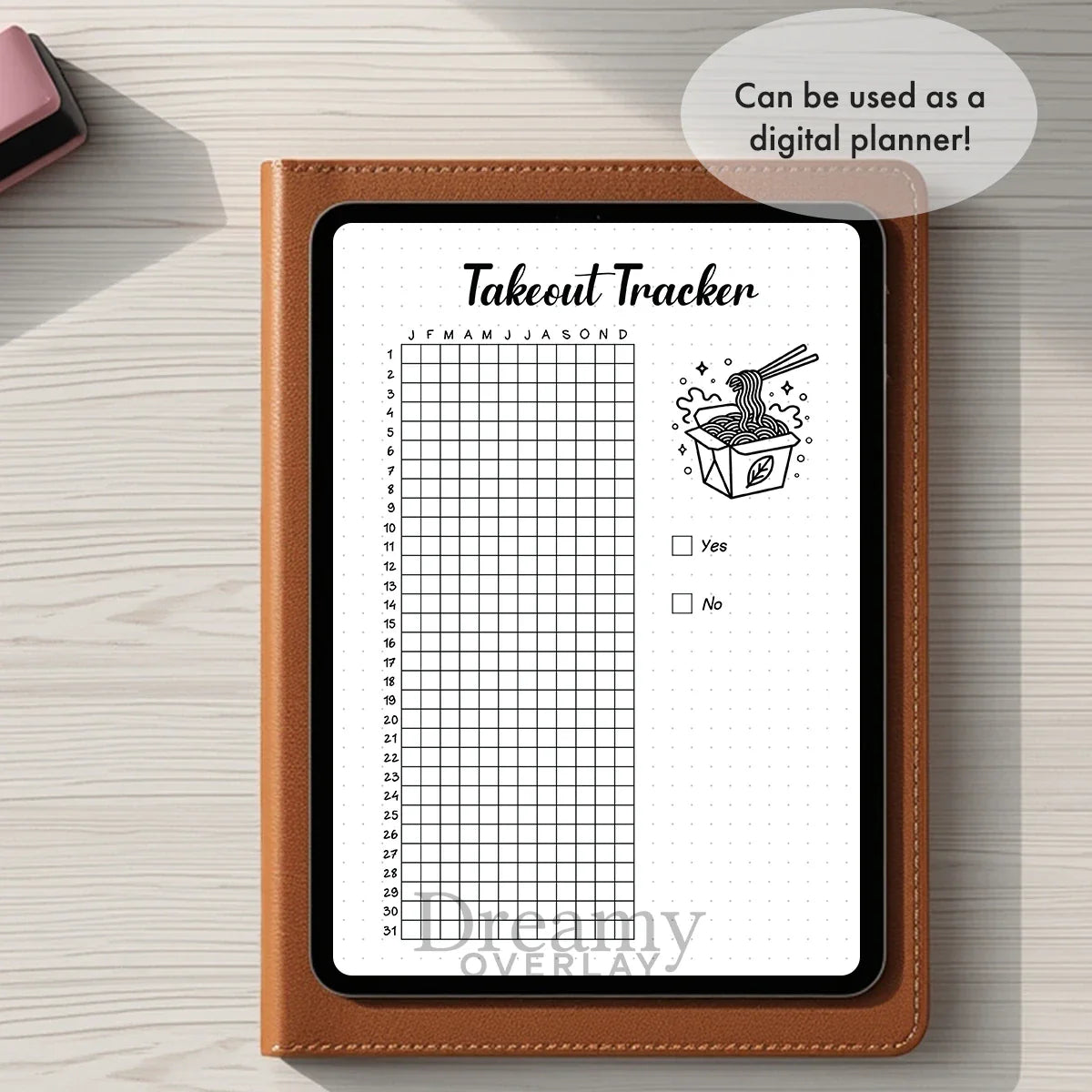 Printable takeout tracker journal page in A4, A5 and US Letter size