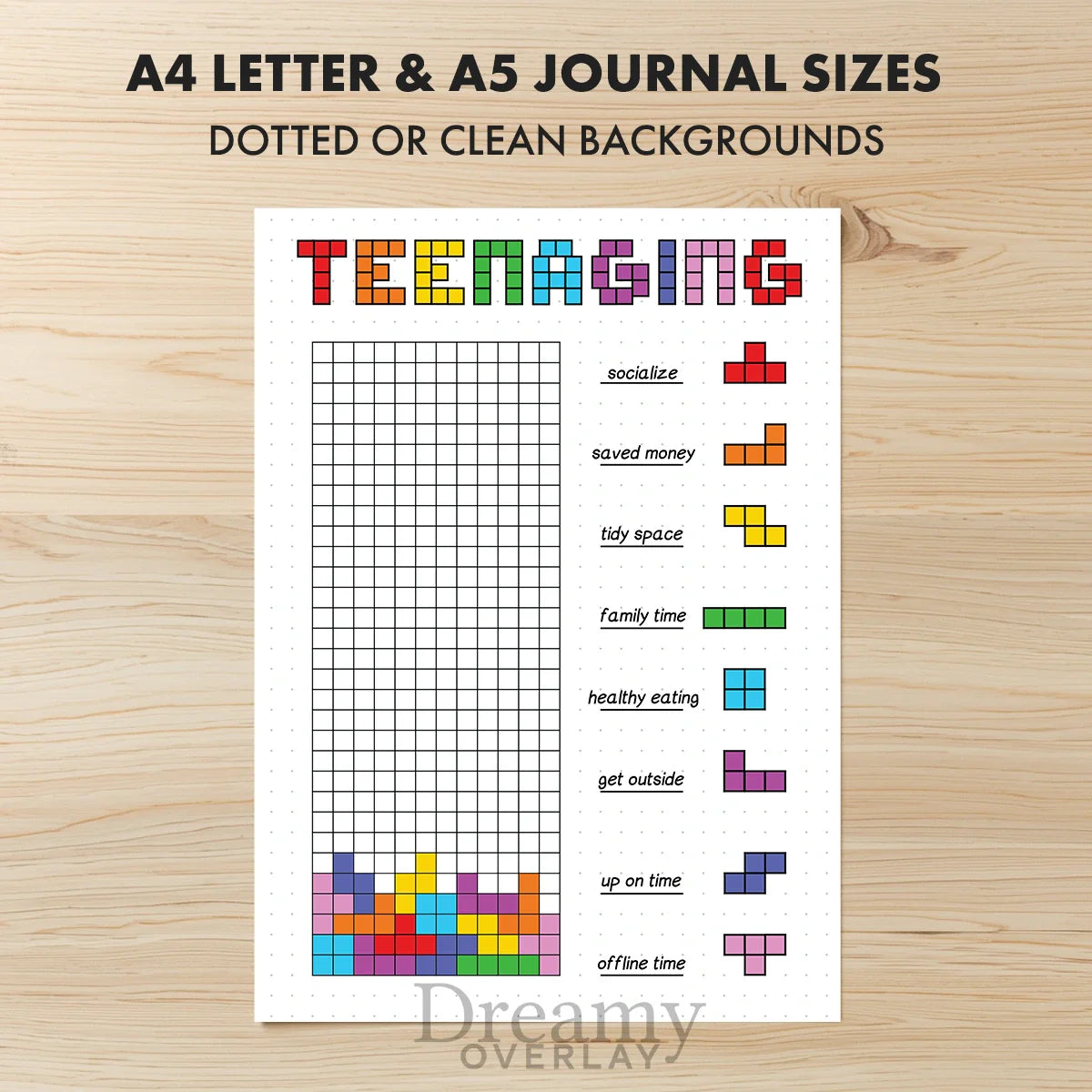 Printable teenaging tracker printable journal page in A4, A5 and US Letter size