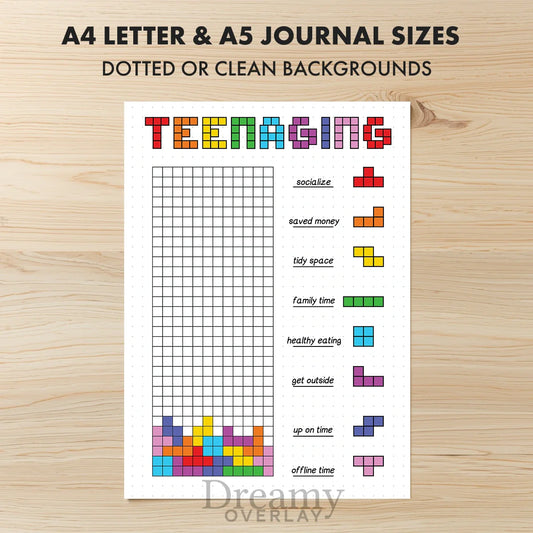 Printable teenaging tracker printable journal page in A4, A5 and US Letter size