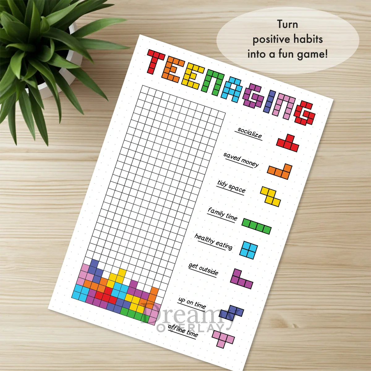 Printable teenaging tracker printable journal page in A4, A5 and US Letter size