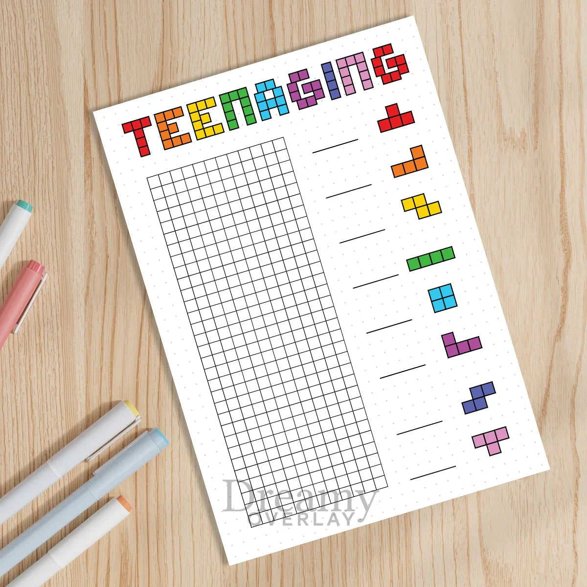 Printable teenaging tracker printable journal page in A4, A5 and US Letter size