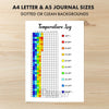 Printable temperature log tracker journal page in A4, A5 and US Letter size