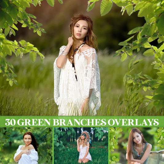 Tree Branch Overlays for Photoshop - Green Leaf Shoot-Throughs