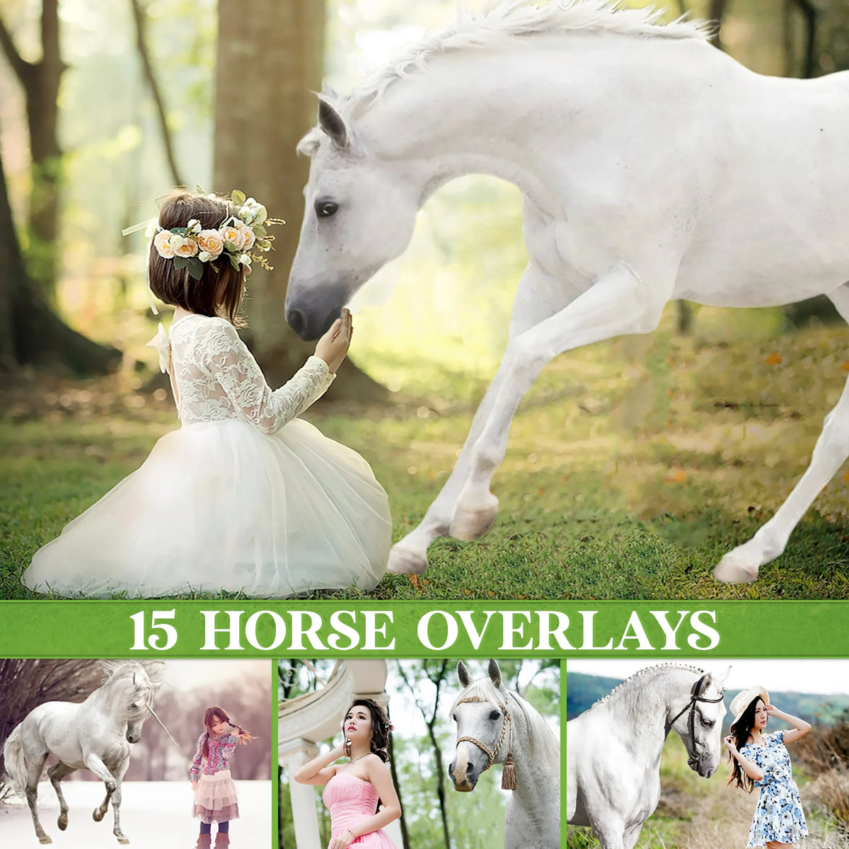 Unicorn Overlays for Photoshop - Fantasy Creature and Magic Horn Effects