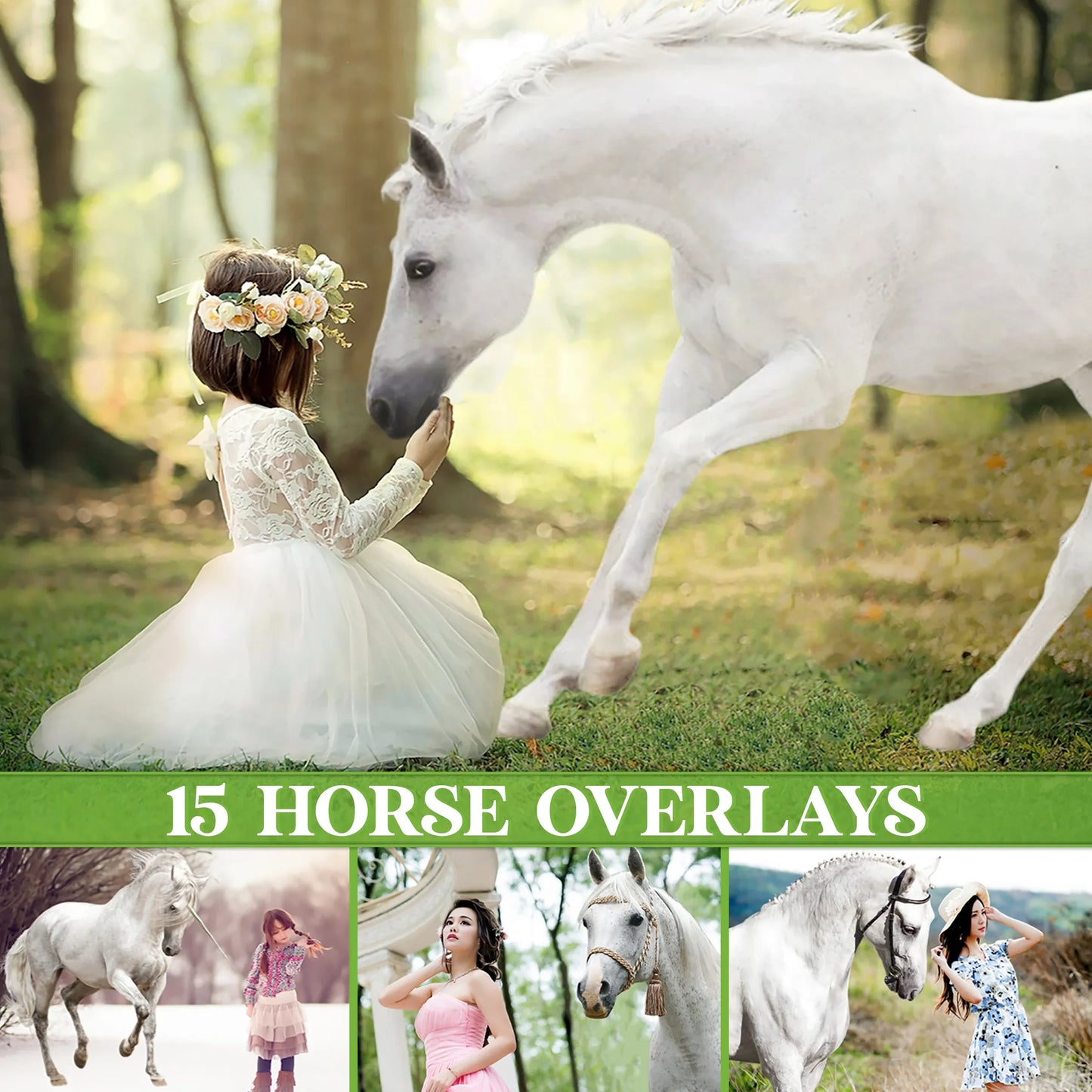 Unicorn Overlays for Photoshop - Fantasy Creature and Magic Horn Effects