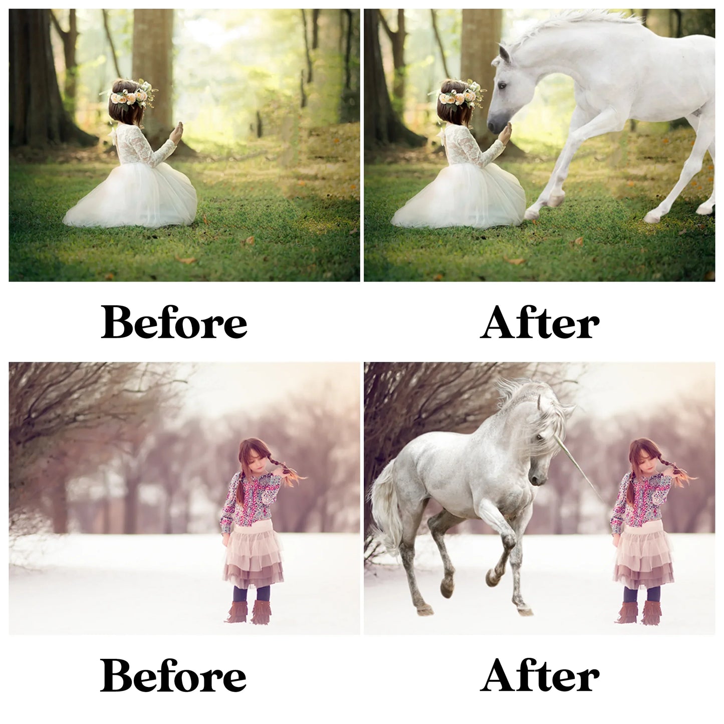 Unicorn Overlays for Photoshop - Fantasy Creature and Magic Horn Effects